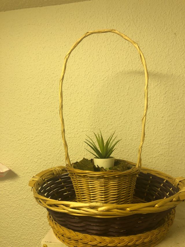 Canasta y bandeja de mimbre