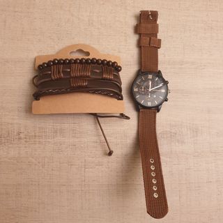 Reloj y pulsera de cuero hombre