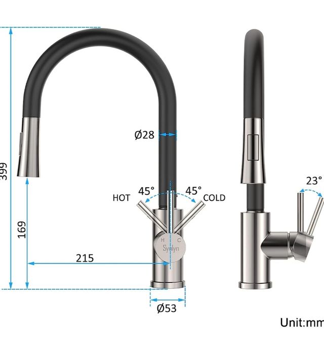 grifo de cocina de acero 304.color negro