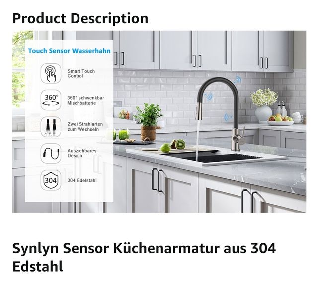 grifo de cocina de acero 304.color negro