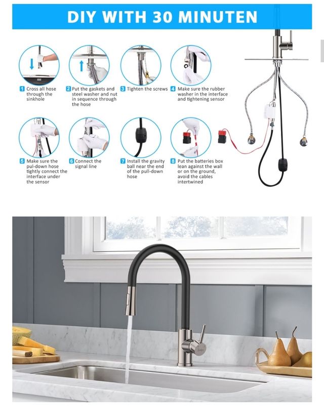 grifo de cocina de acero 304.color negro