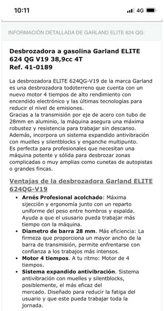 Desbrozadora Garland Elite 624 QG V19 38,9cc.1,6cv