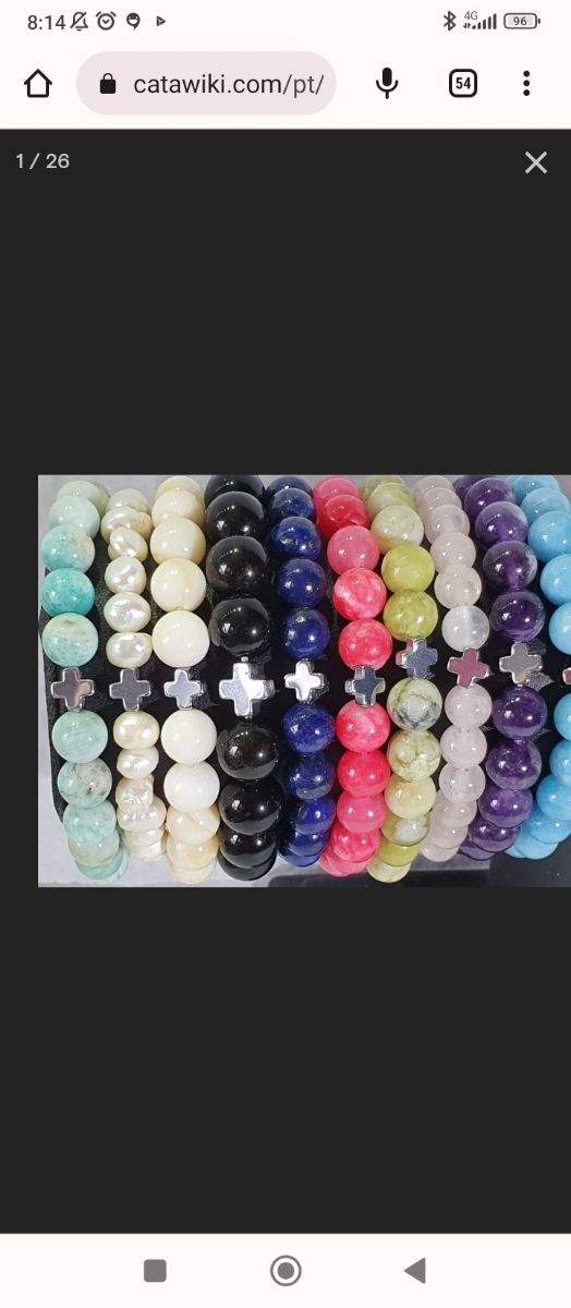 Pulseiras em pedras naturais com cruz em prata