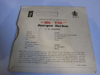 DISCO DE VINILO EP MUSICA DE LA PELICULA MI TIO