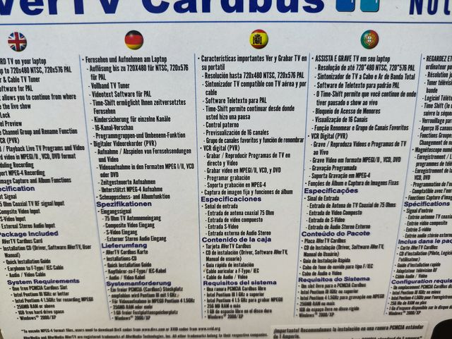 Tarjeta AVerTV Cardbus Para portátil