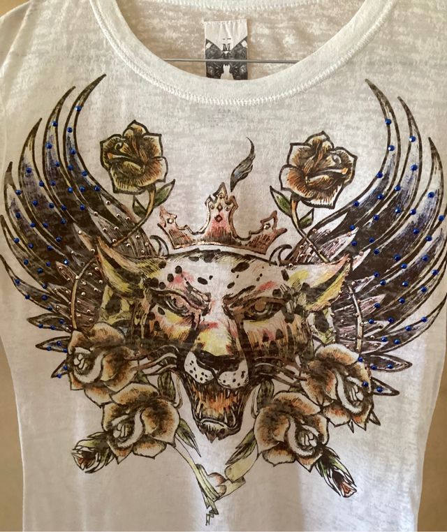 Maglietta a maniche lunghe con tigre e strass