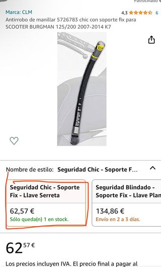 ANTIRROBO MANILLAR / PITON DE MOTO