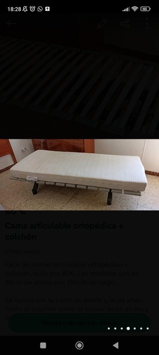 Cama articulada ortopédica + colchón (80x190cm)