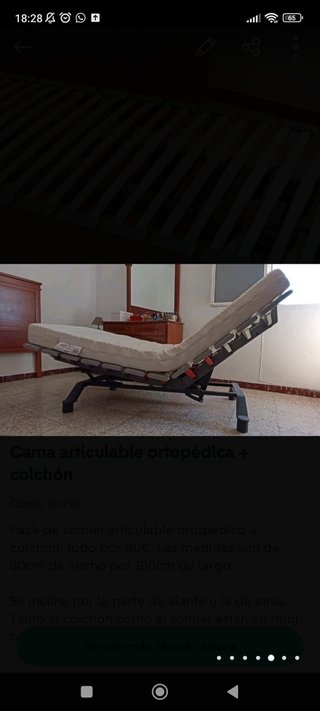 Cama articulada ortopédica + colchón (80x190cm)