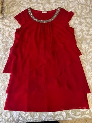 Vestido rojo formal de volantes talla 42/44