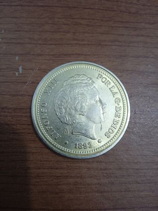 Replica  moneda 20 pesetas 1892 Alfonso 