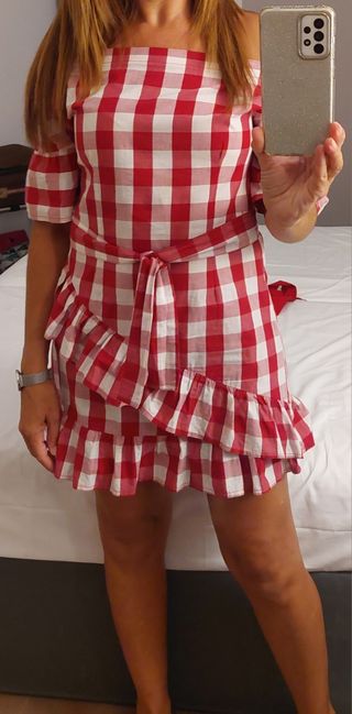 Vestido de cuadros rojos y blancos.King. Talla S