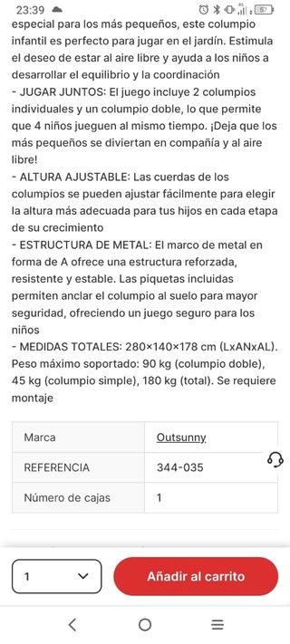 columpio niño sin estrenar