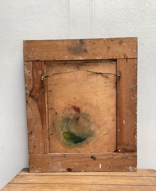 Óleo sobre tabla con marco tallado en madera XIX.