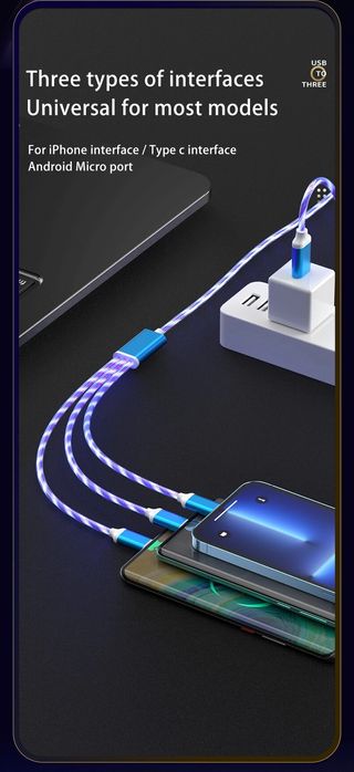 Cable Micro USB tipo C de luz LED brillante de car