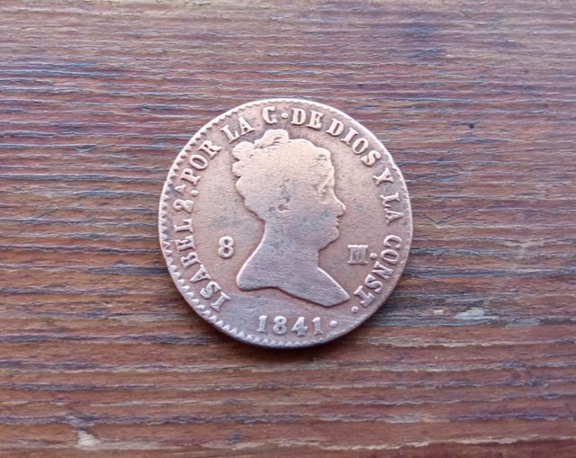 Moneta da 8 Maravedís Isabella II 1841 VICINO A SEGOVIA