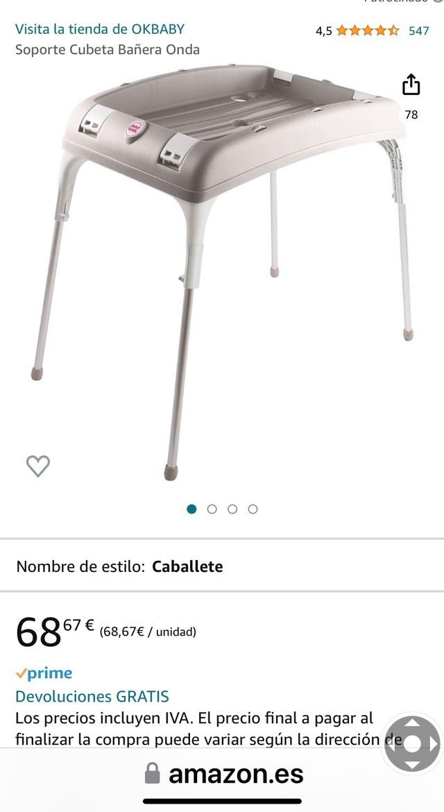 Bañera cambiador con patas bebé