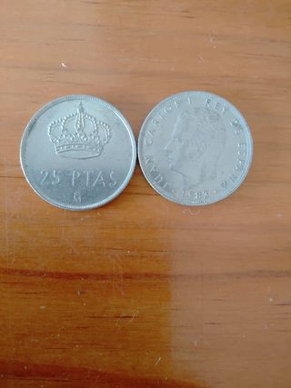 moneda 25 pesetas Corona Real