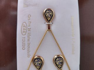 Pendientes+Colgante Damasquinado 