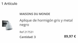 Aplique de hormigón gris y metal negro