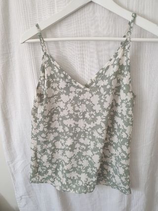 Blusa de tirantes, talla 36, verde y blanco