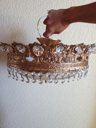 Lámpara vintage de bronce y cristal de roca