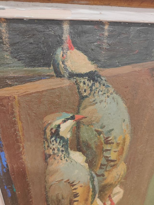 oleo perdices de Enric Porta Pareja de perdiz