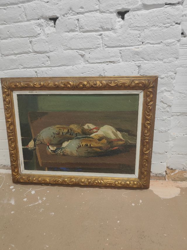 oleo perdices de Enric Porta Pareja de perdiz