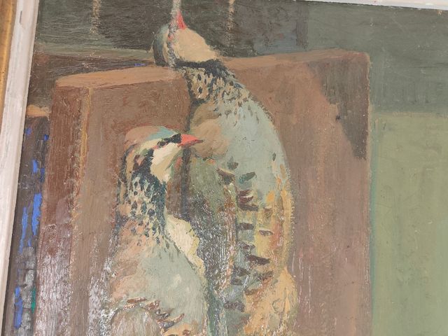 oleo perdices de Enric Porta Pareja de perdiz