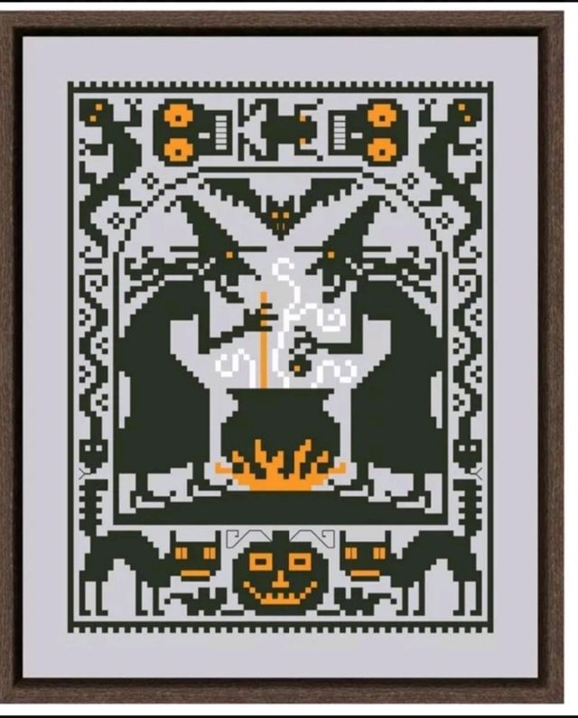 Kit punto de cruz, dos brujas