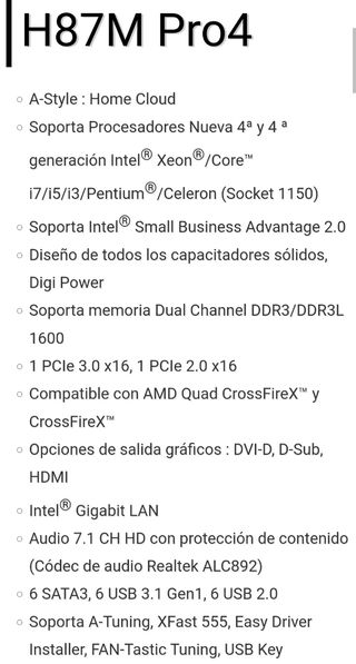 Placa Base Asrock H87M Pro4