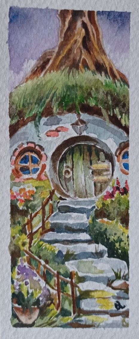Marcapáginas acuarela casa hobbit