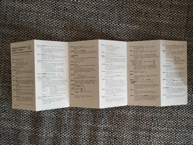 Scheda Riferimento Basic TI-99/4A