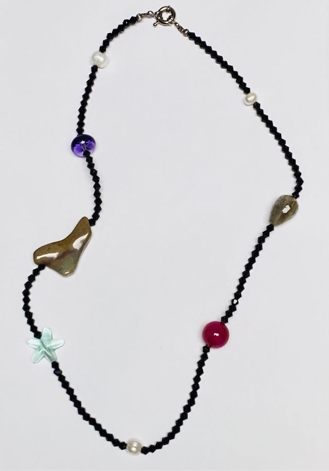 Collar espinelas negras y gemas y plata de ley 925