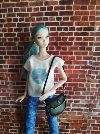 Bolso negro y turquesa para muñecas 1/6