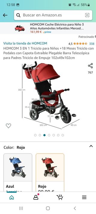 Carro triciclo paseo infantil