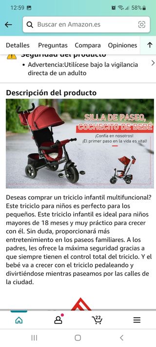 Carro triciclo paseo infantil