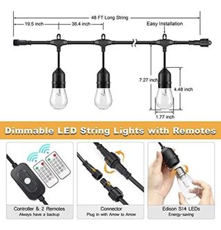 3 Color Outdoor LED Dimmable String Lights for Pat