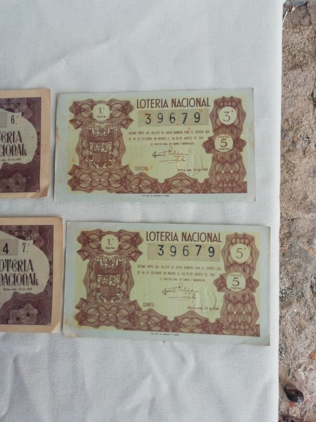 8 decimos de lotería Nacional del año 1949