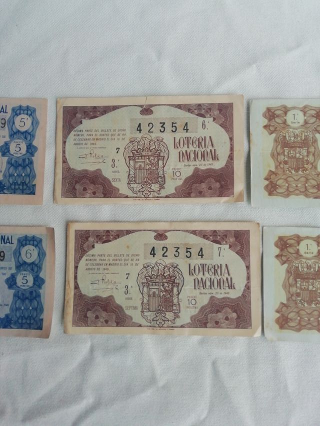 8 decimos de lotería Nacional del año 1949