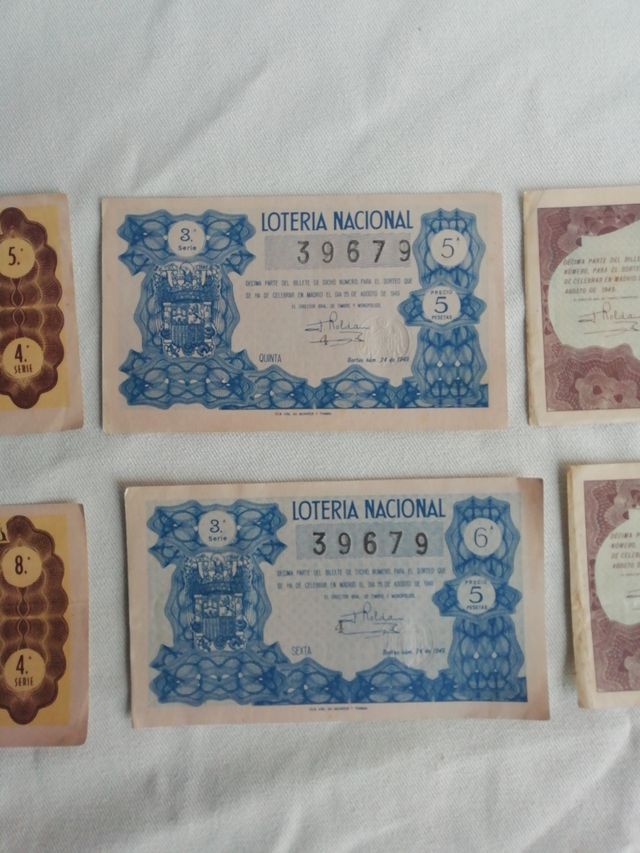 8 decimos de lotería Nacional del año 1949
