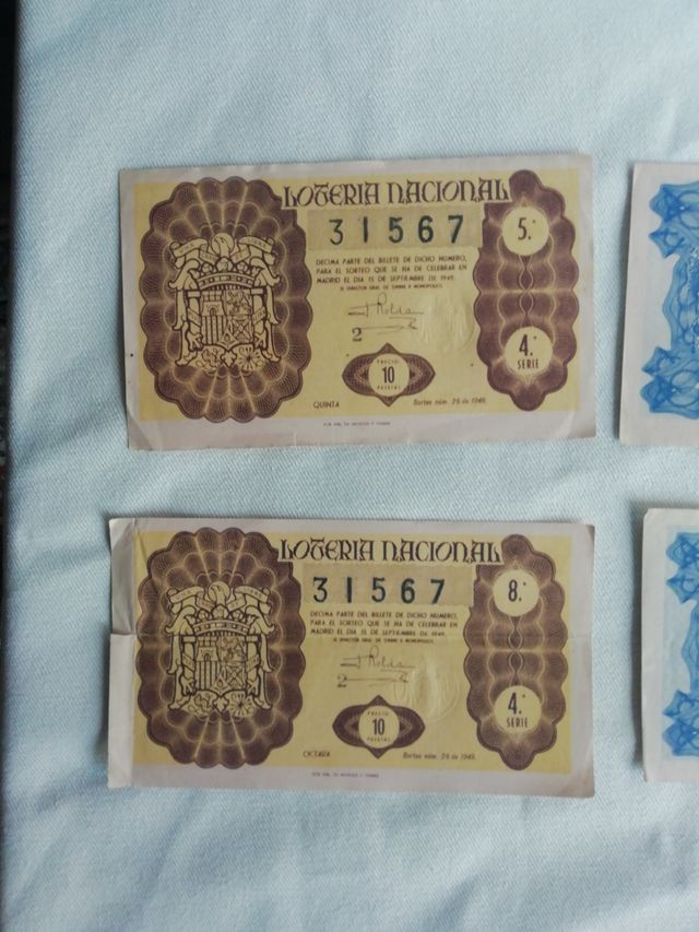 8 decimos de lotería Nacional del año 1949