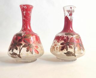 Pareja jarrones modernistas cristal soplado.