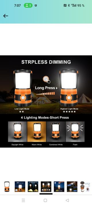 Linterna de Cámping, Luz de Cámping Regulable 1500