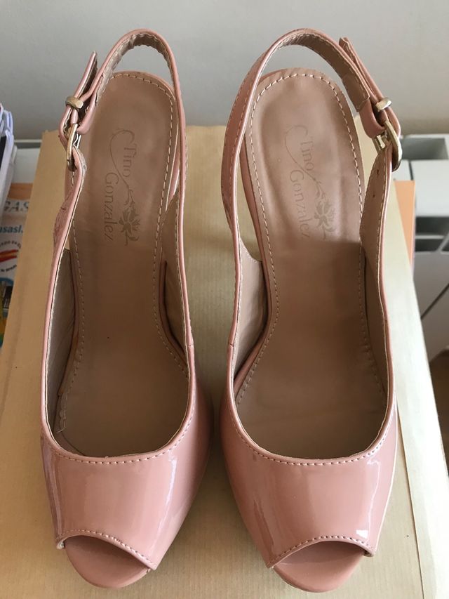 Sandalias tacon alto color rosa palo