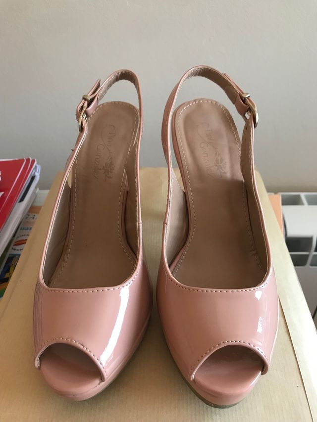 Sandalias tacon alto color rosa palo