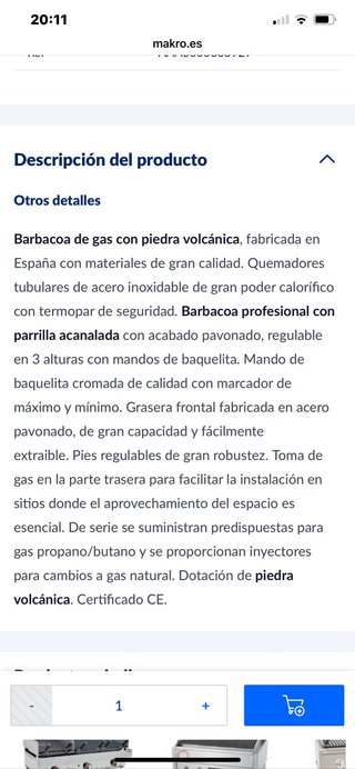 Barbacoa de gas y piedra volvánica