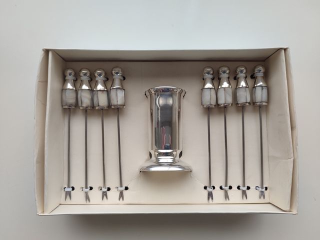 Conjunto utensilios vintage plata-nácar