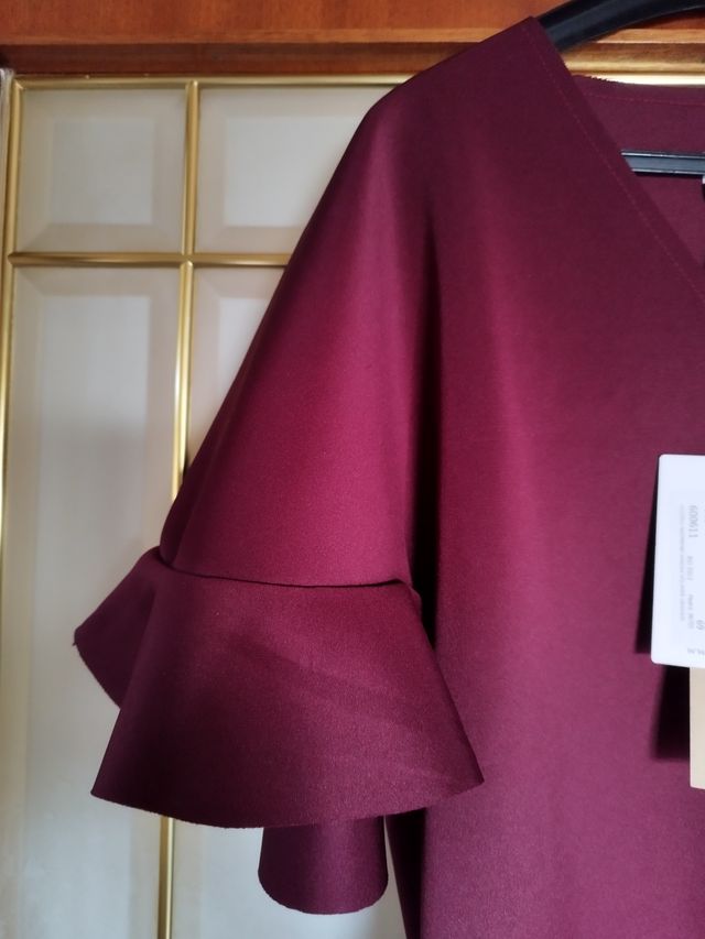 Vestido Cuplé Granate Neopreno Manga Volante