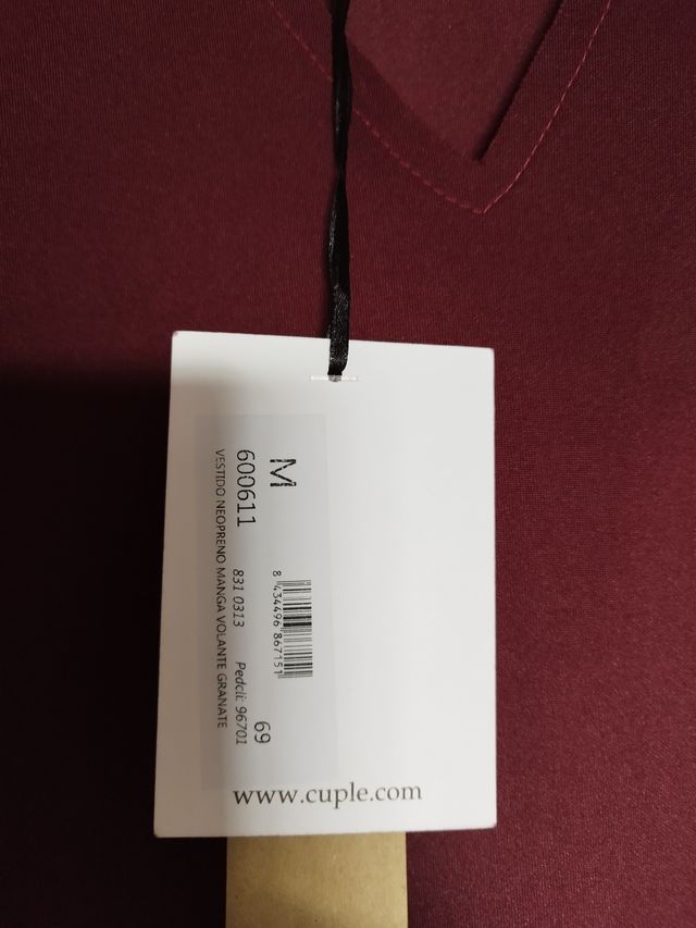 Vestido Cuplé Granate Neopreno Manga Volante